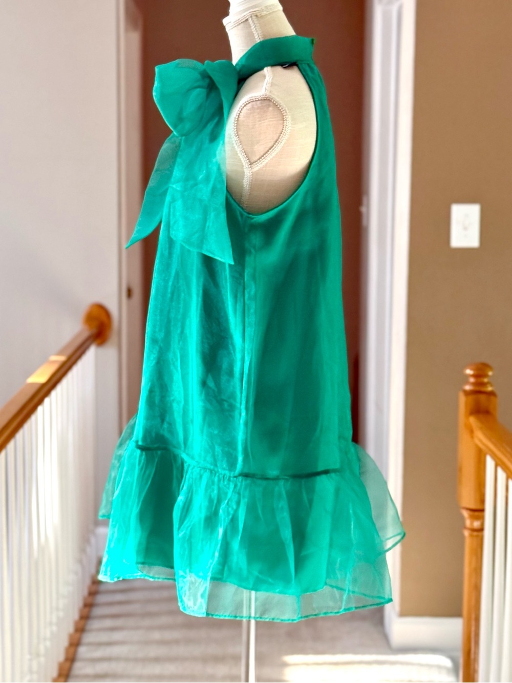 Maeve by Anthropologie Organza Bow-Neck Kelly Green Halter Tie Mini Dress - Picture 4 of 10